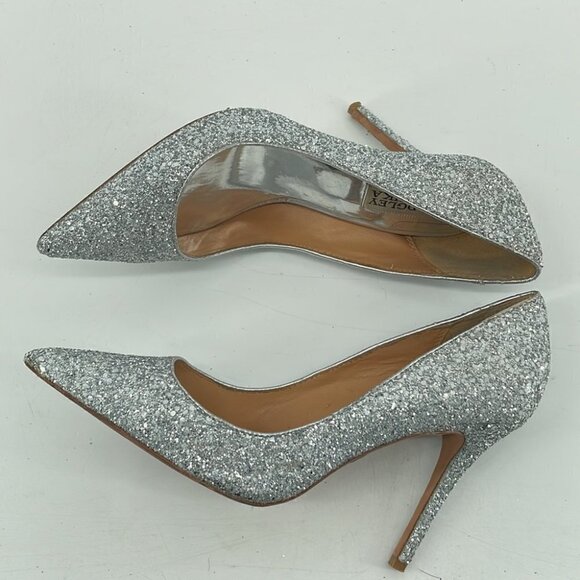 BADGLEY Mischka glitter sparkly silver pump high heel New Years Christmas party - Picture 15 of 16